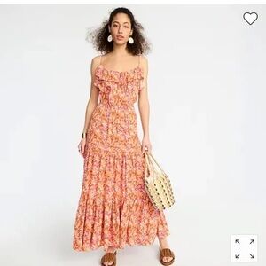 J. Crew Tiered Maxi Orange Floral Dress Sz Small